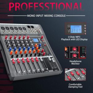 6-12 Channel Audio Mixer, Professional Digital Sound Board DJ Mixers with 48V Phantom Power, Bluetooth MP3 USB Interface Stereo Mixing Console Analog Mixer (AX-120)